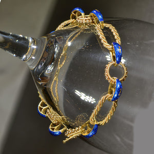 Vintage Estate Bracelet.  18 carat yellow gold and blue enamel. 7.5"