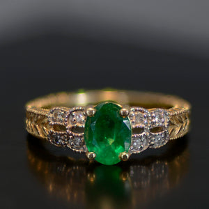 Vintage Estate Ring, Gold and green emerald, size 7