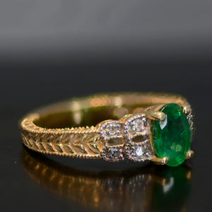 Vintage Estate Ring, Gold and green emerald, size 7