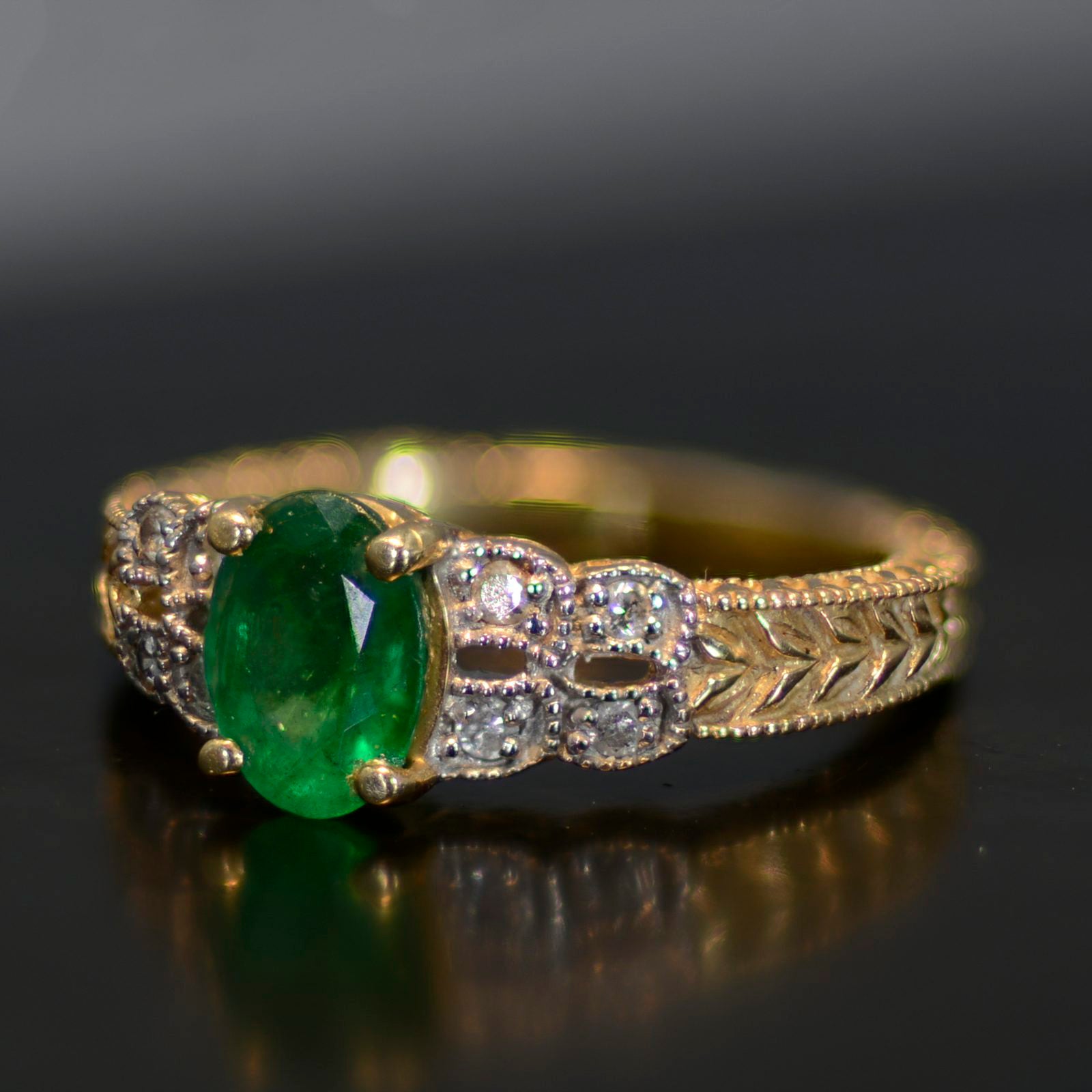 Vintage Estate Ring, Gold and green emerald, size 7