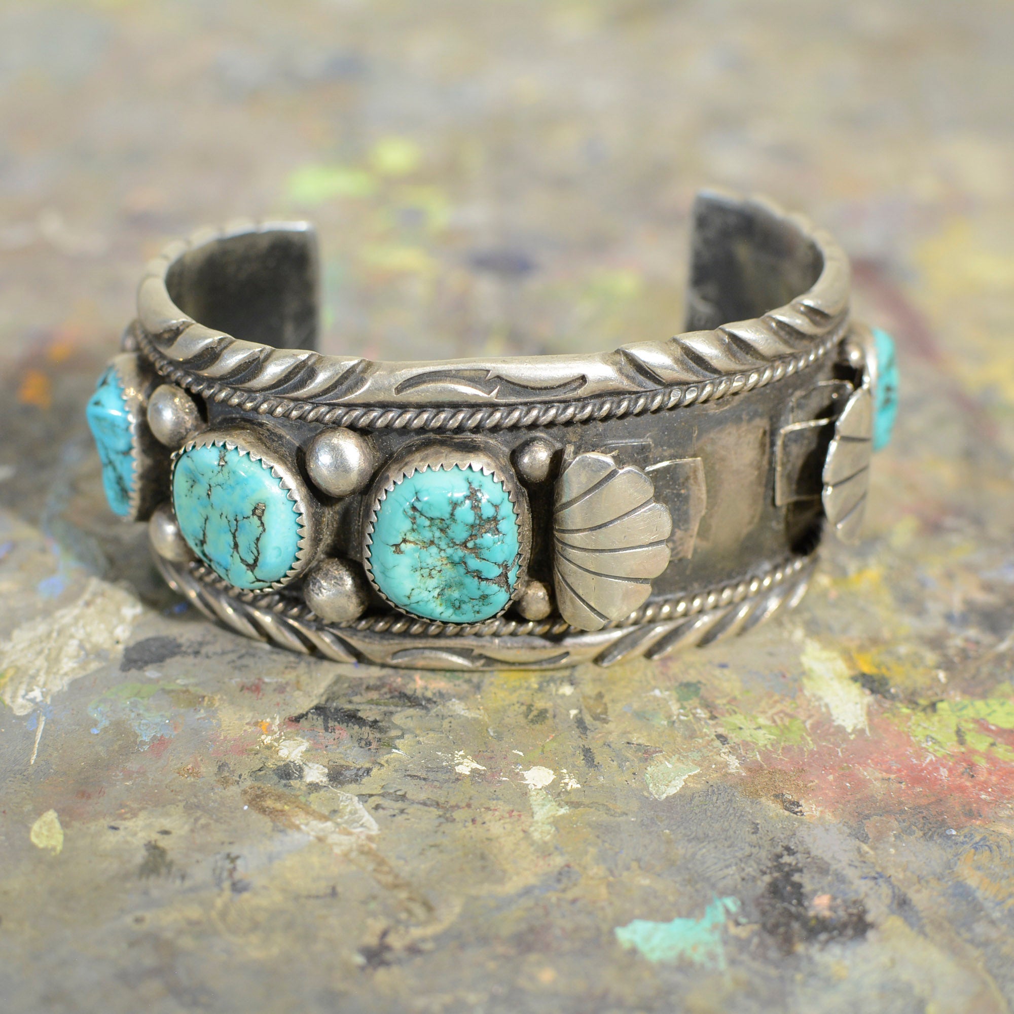 Cuff.  Vintage Silver and turquoise watch band.