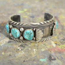 Load image into Gallery viewer, Cuff.  Vintage Silver and turquoise watch band.
