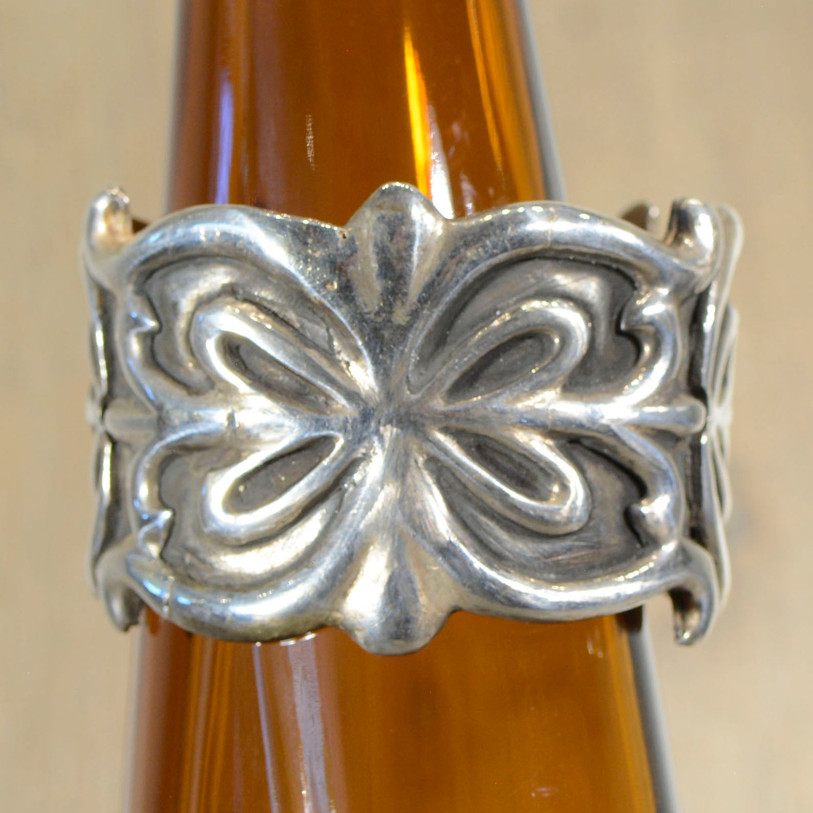 Heavy antique cast silver bracelet.  Old.
