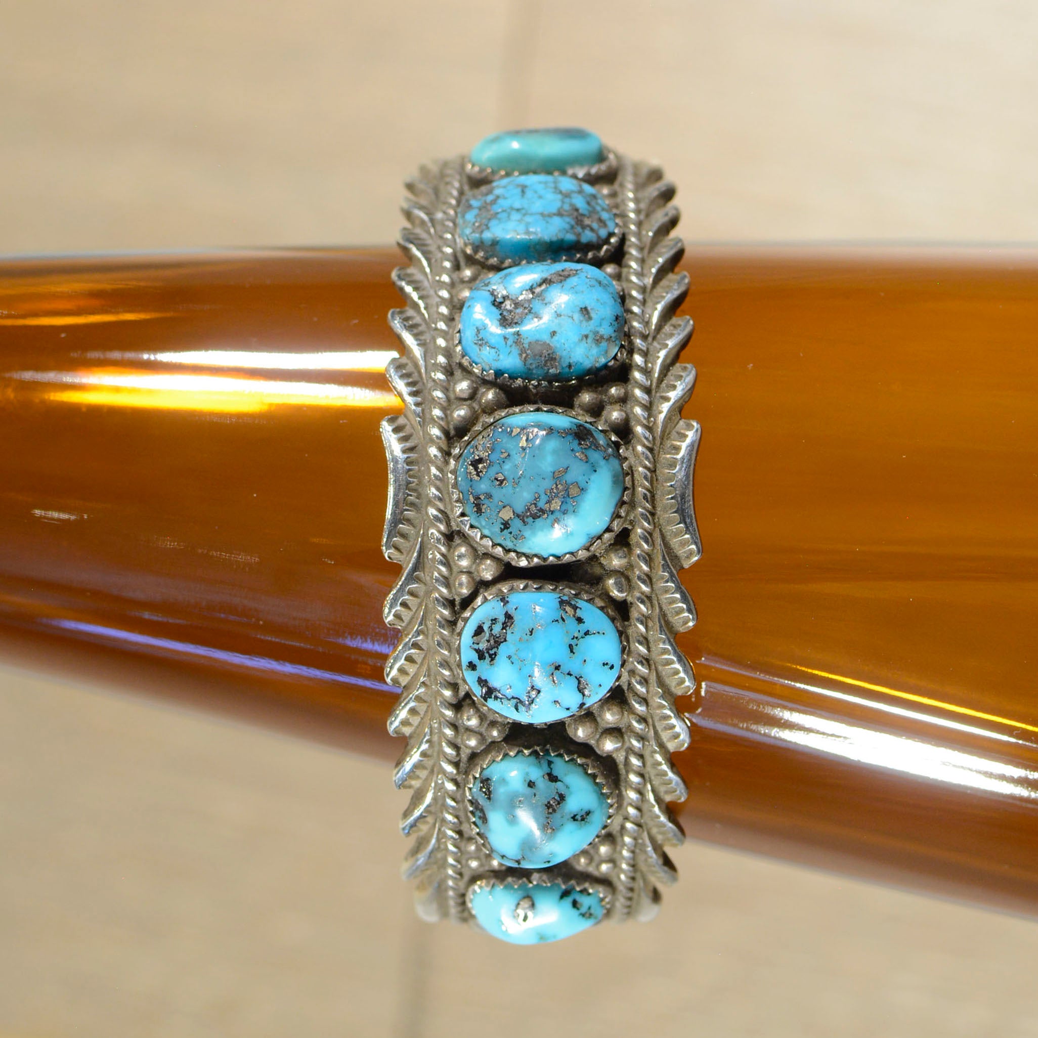 Cuff.  Sterling silver and turquoise cuff.
