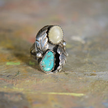 Load image into Gallery viewer, Southwestern style vintage opal and turquoise ring. Size 7.25
