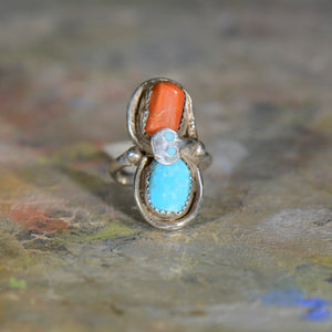 Copy of Vintage silver and coral ring. Size 7.5