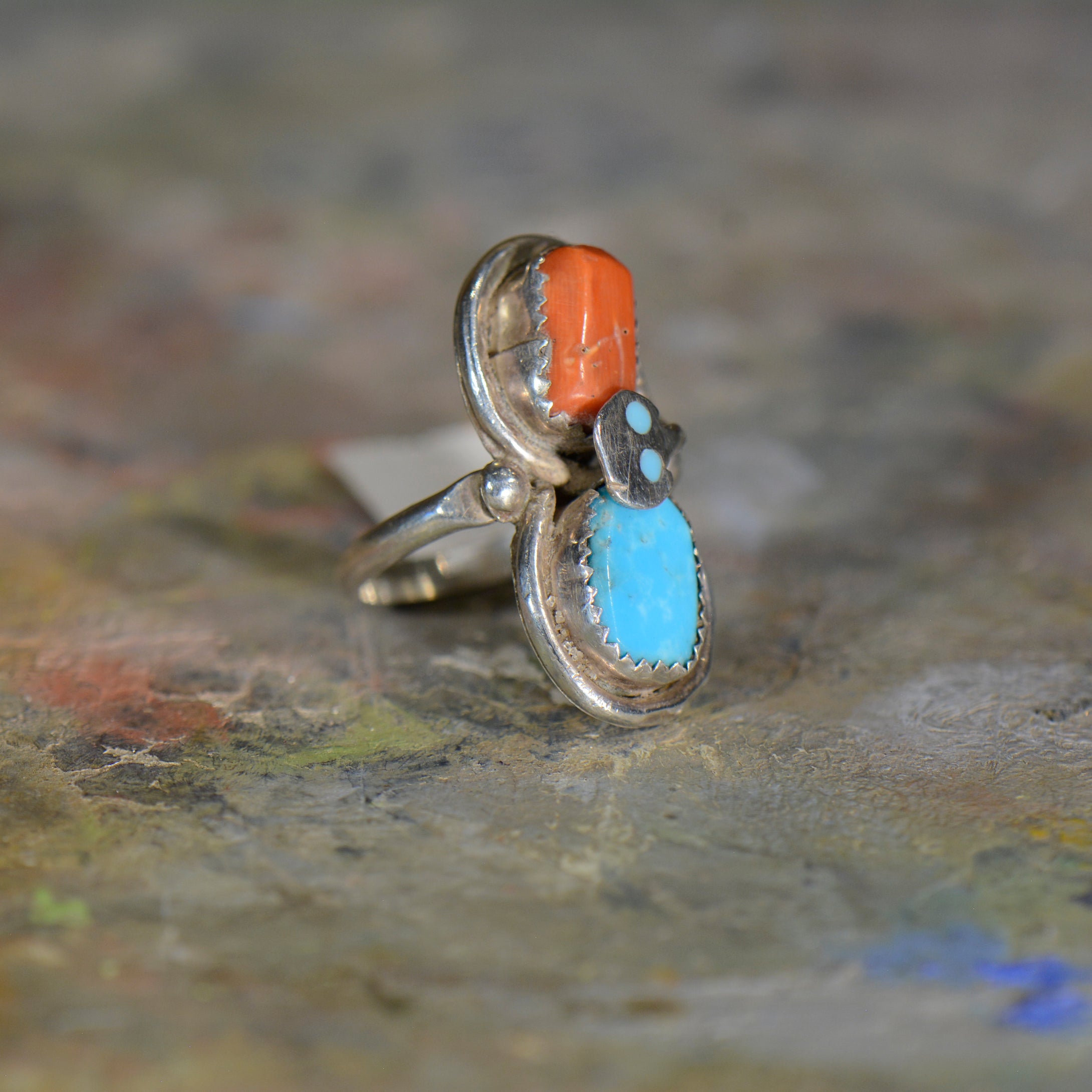 Copy of Vintage silver and coral ring. Size 7.5