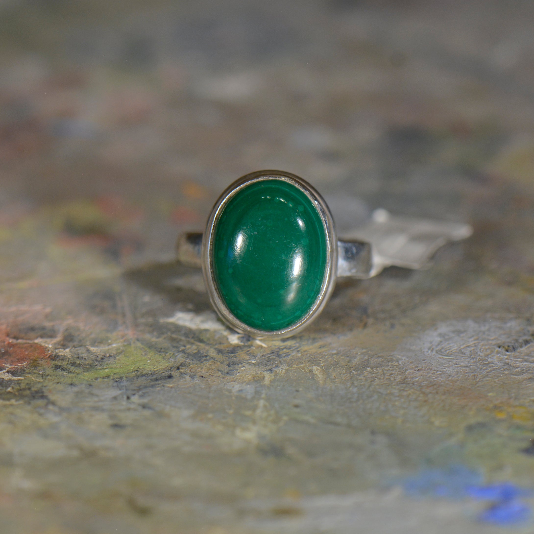 Vintage silver and malachite ring. Size 5.5