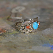Load image into Gallery viewer, Vintage silver coral and turquoise ring. Size 12
