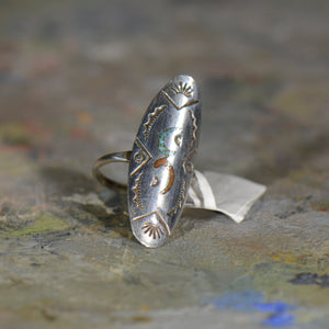 Vintage silver coral and turquoise ring. Size 4