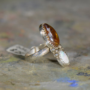 Vintage silver opal and  fire agate ring. Size 8