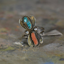 Load image into Gallery viewer, Vintage silver coral and turquoise ring. Size 7.5
