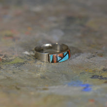 Load image into Gallery viewer, Vintage silver coral and turquoise ring. Size 7.5
