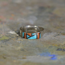 Load image into Gallery viewer, Vintage silver coral and turquoise ring. Size 7.5
