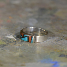 Load image into Gallery viewer, Vintage silver coral and turquoise ring. Size 7.5
