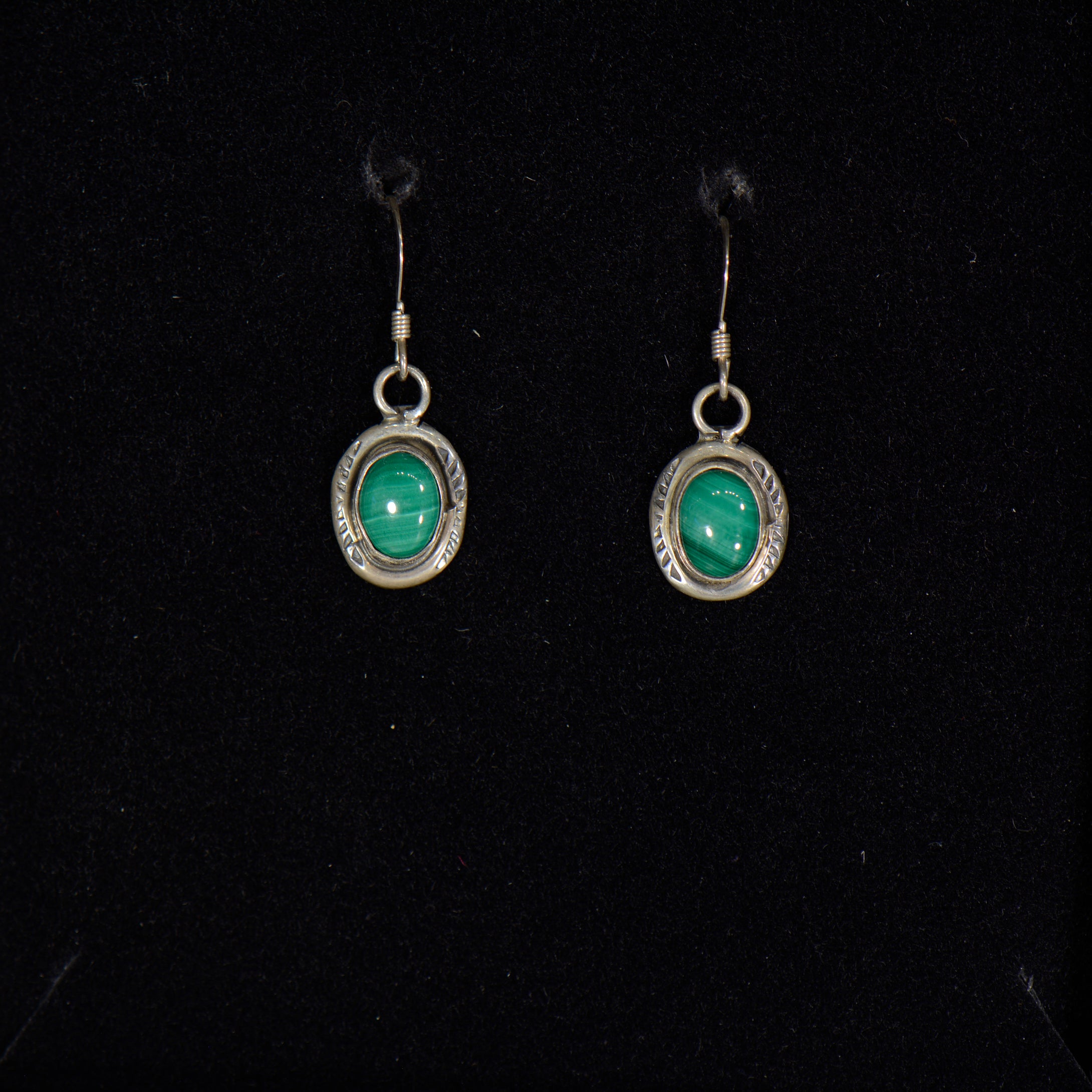 Silver and malachite earrings.