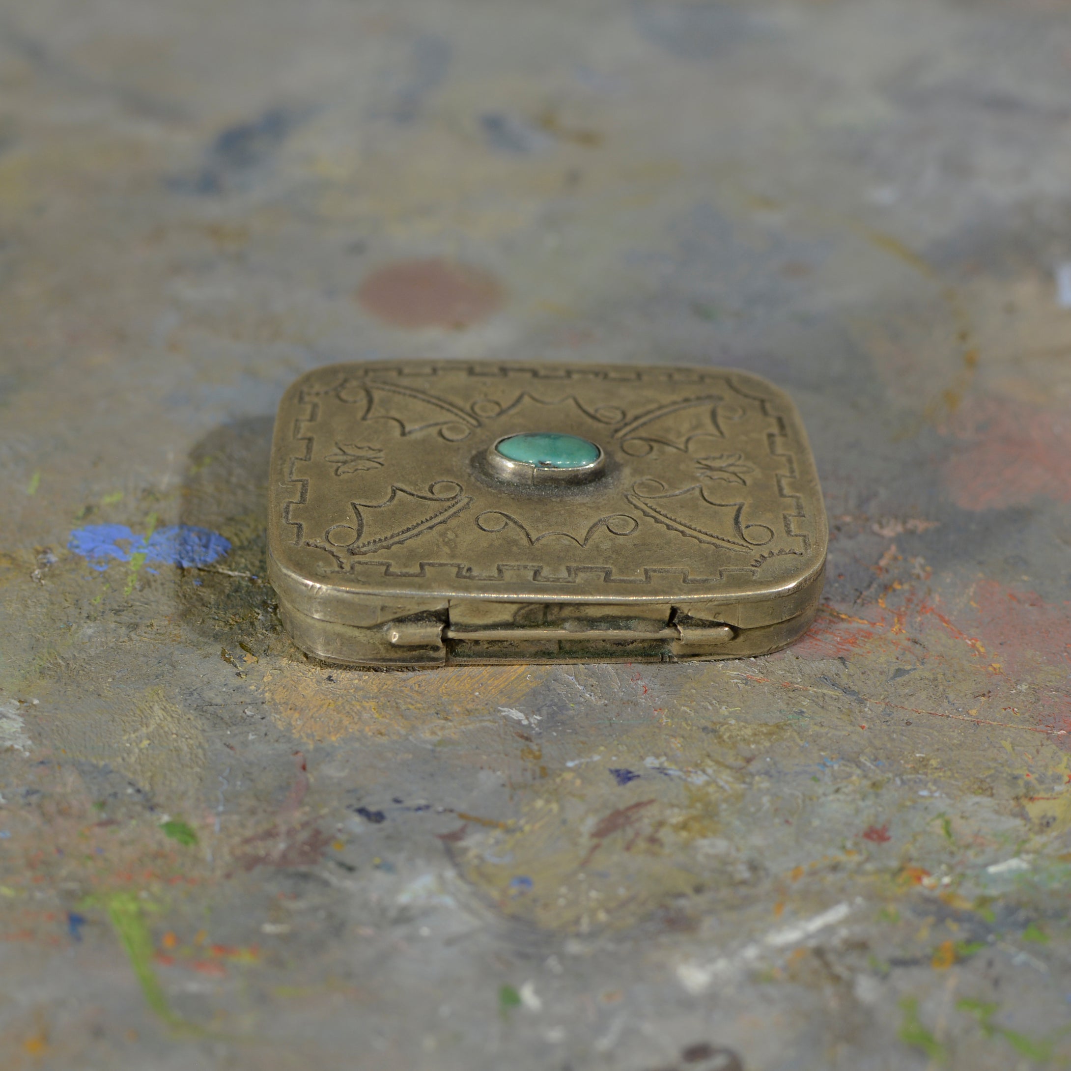 Silver and turquoise box.