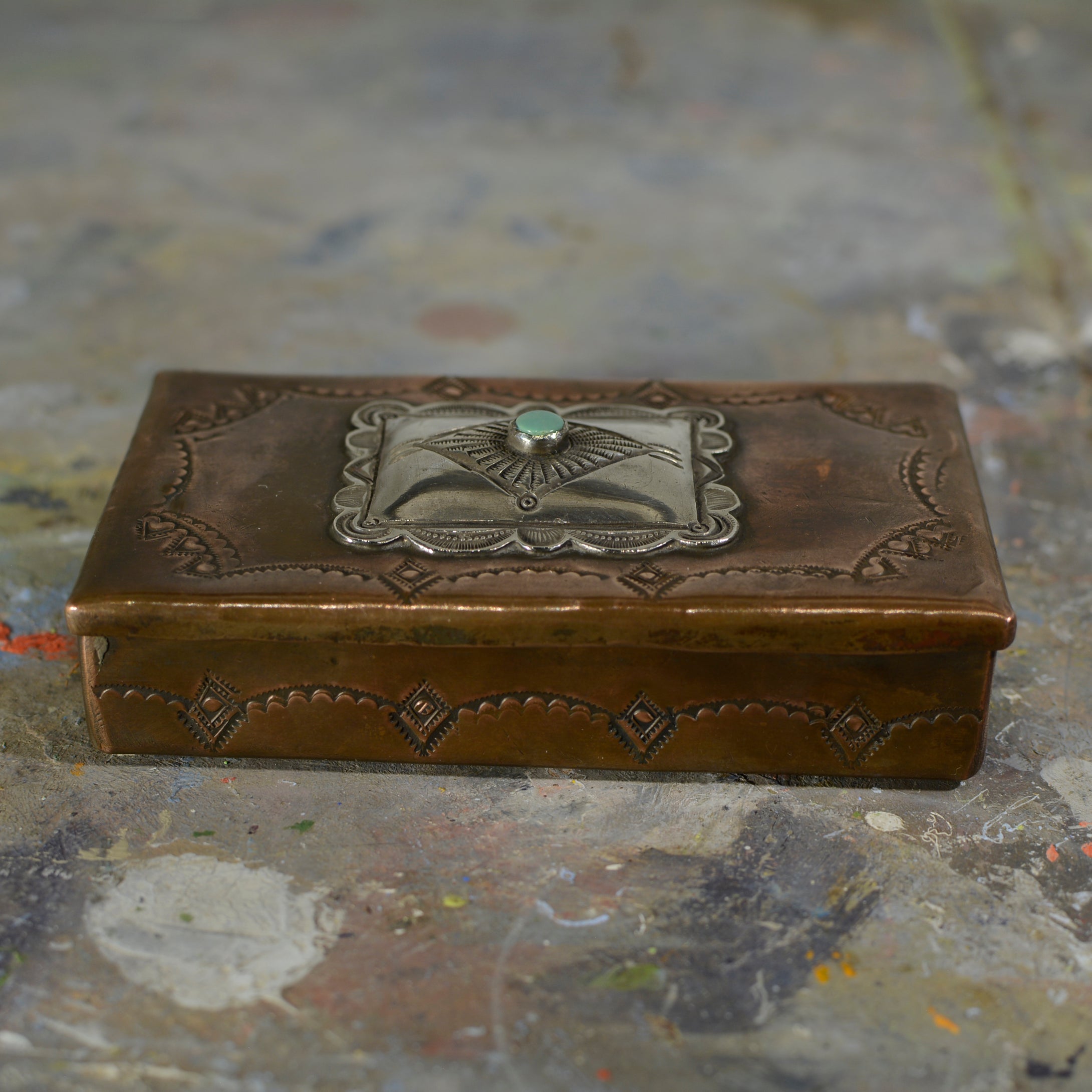 Copper silver and turquoise box.