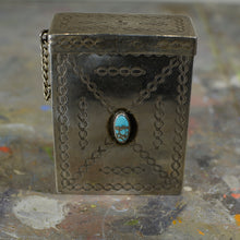 Load image into Gallery viewer, Silver and turquoise cigarette case.
