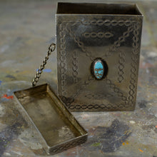 Load image into Gallery viewer, Silver and turquoise cigarette case.

