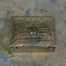 Load image into Gallery viewer, Silver and turquoise box.
