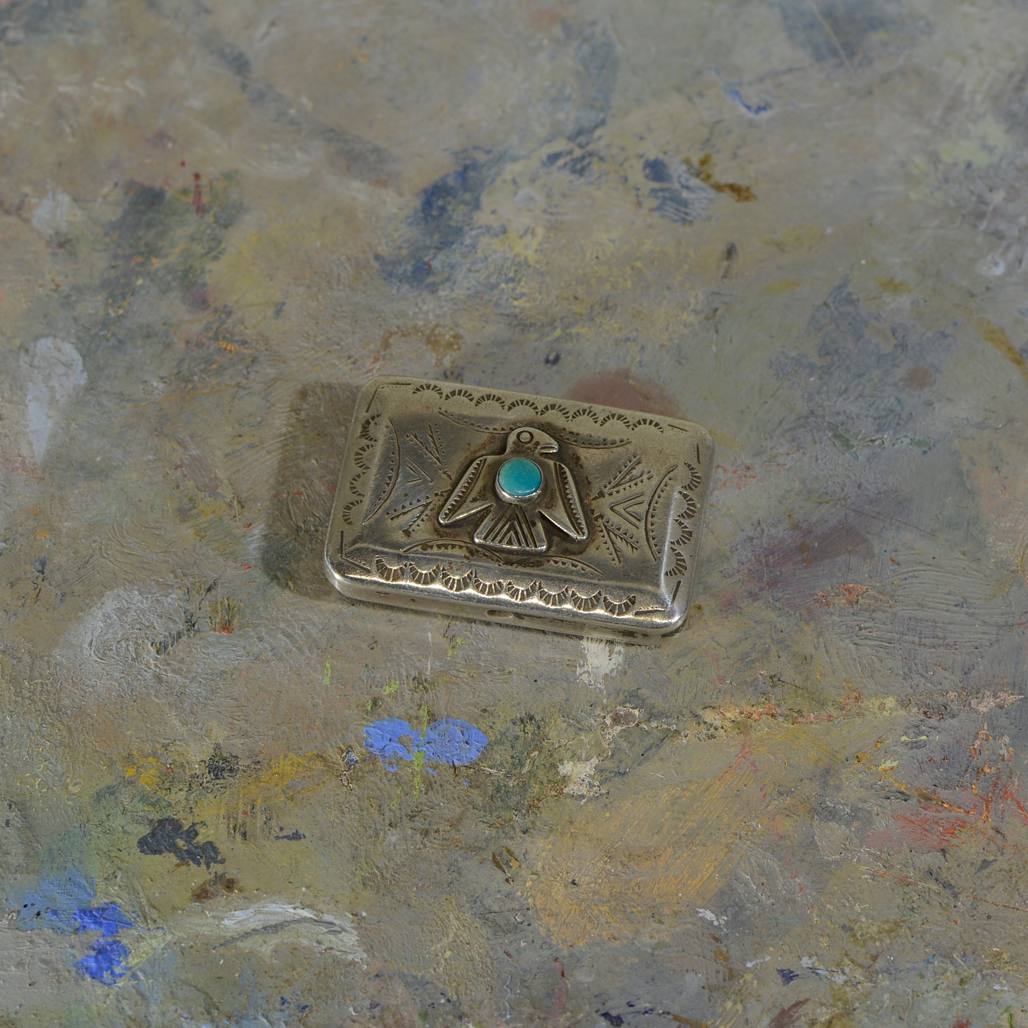 Silver and turquoise box.