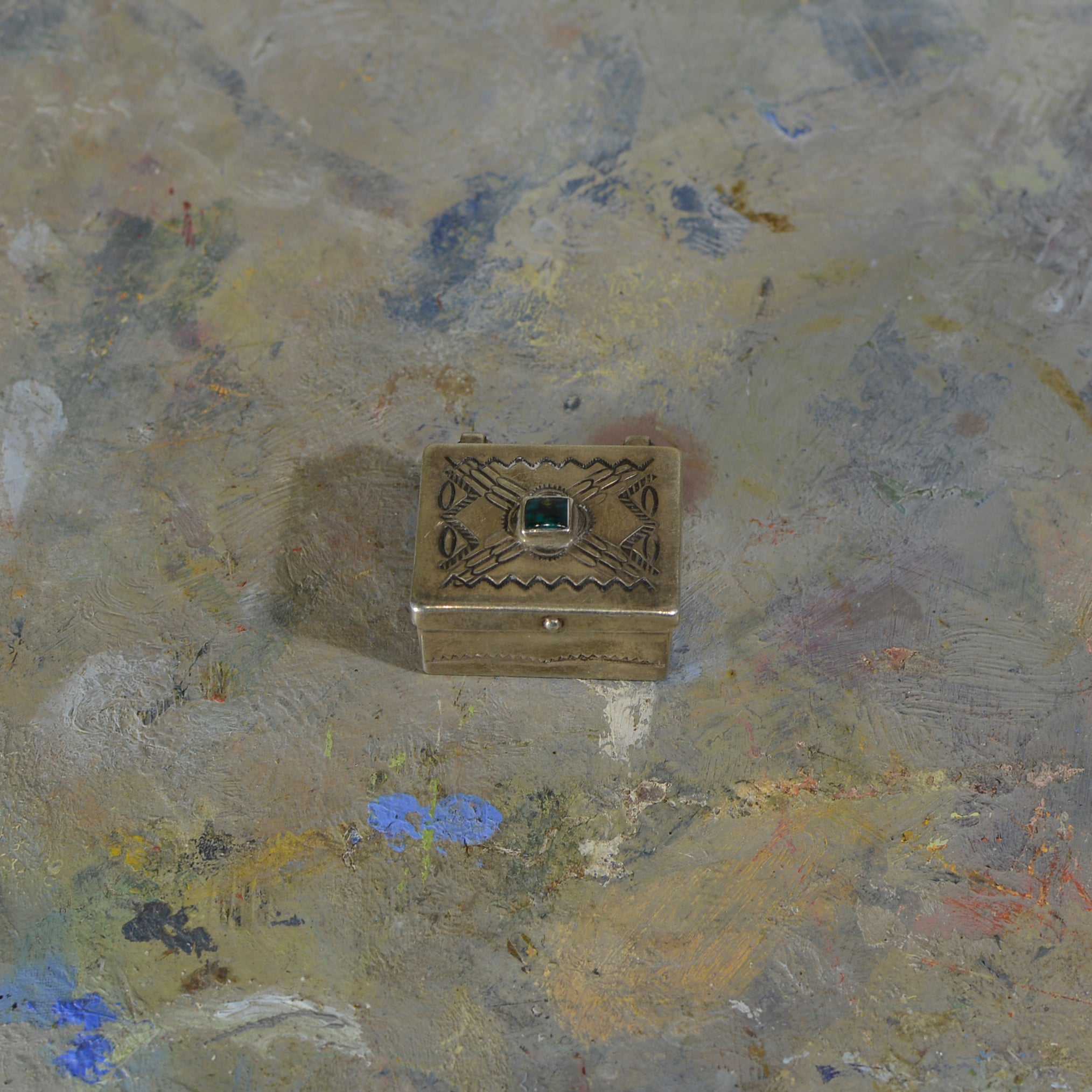 Silver and turquoise box.