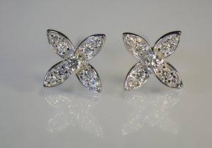 Flower Style Gold and Diamond Earrings