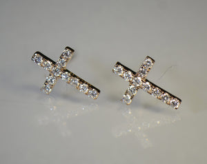 Cross style Gold and Diamond Earrings