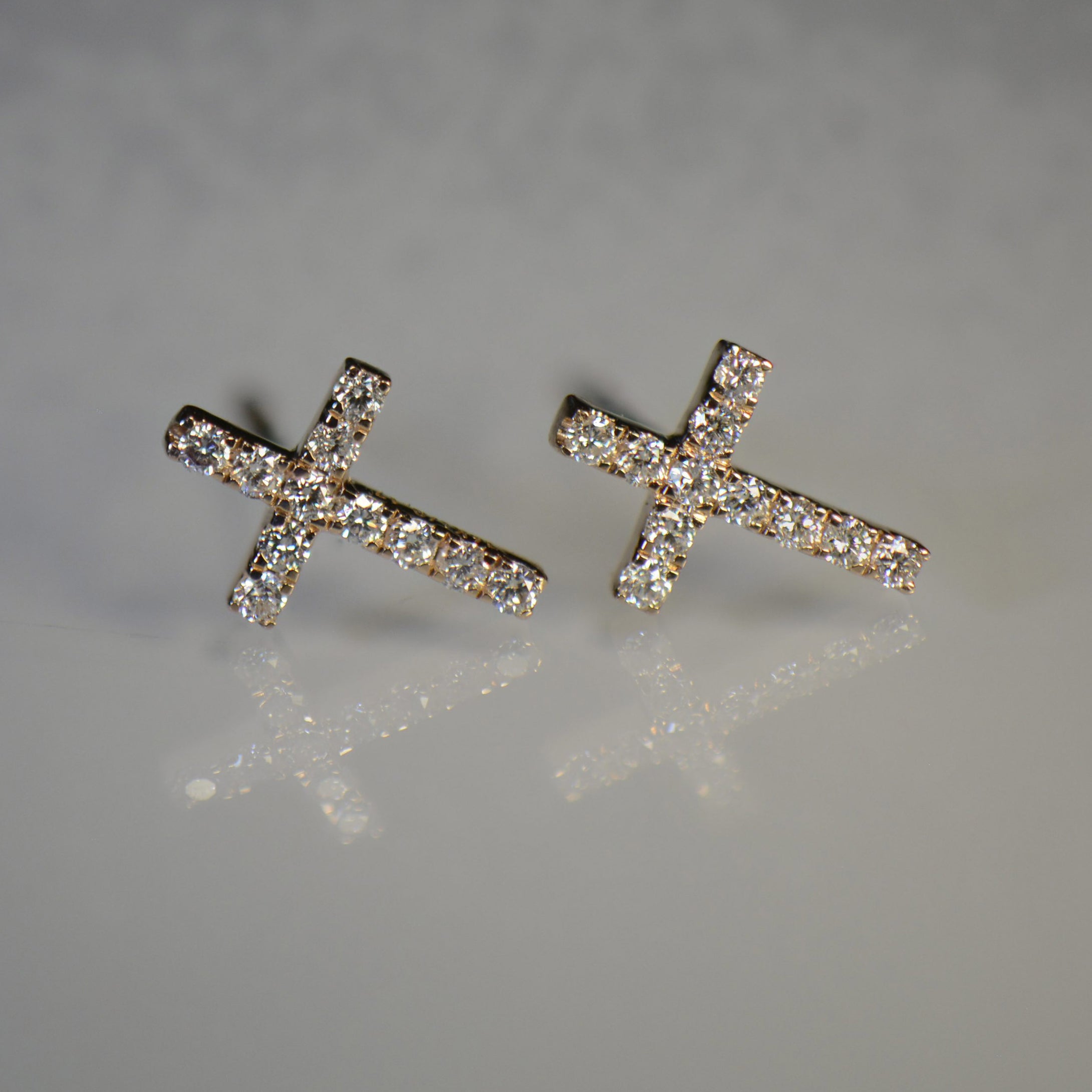 Cross style Gold and Diamond Earrings