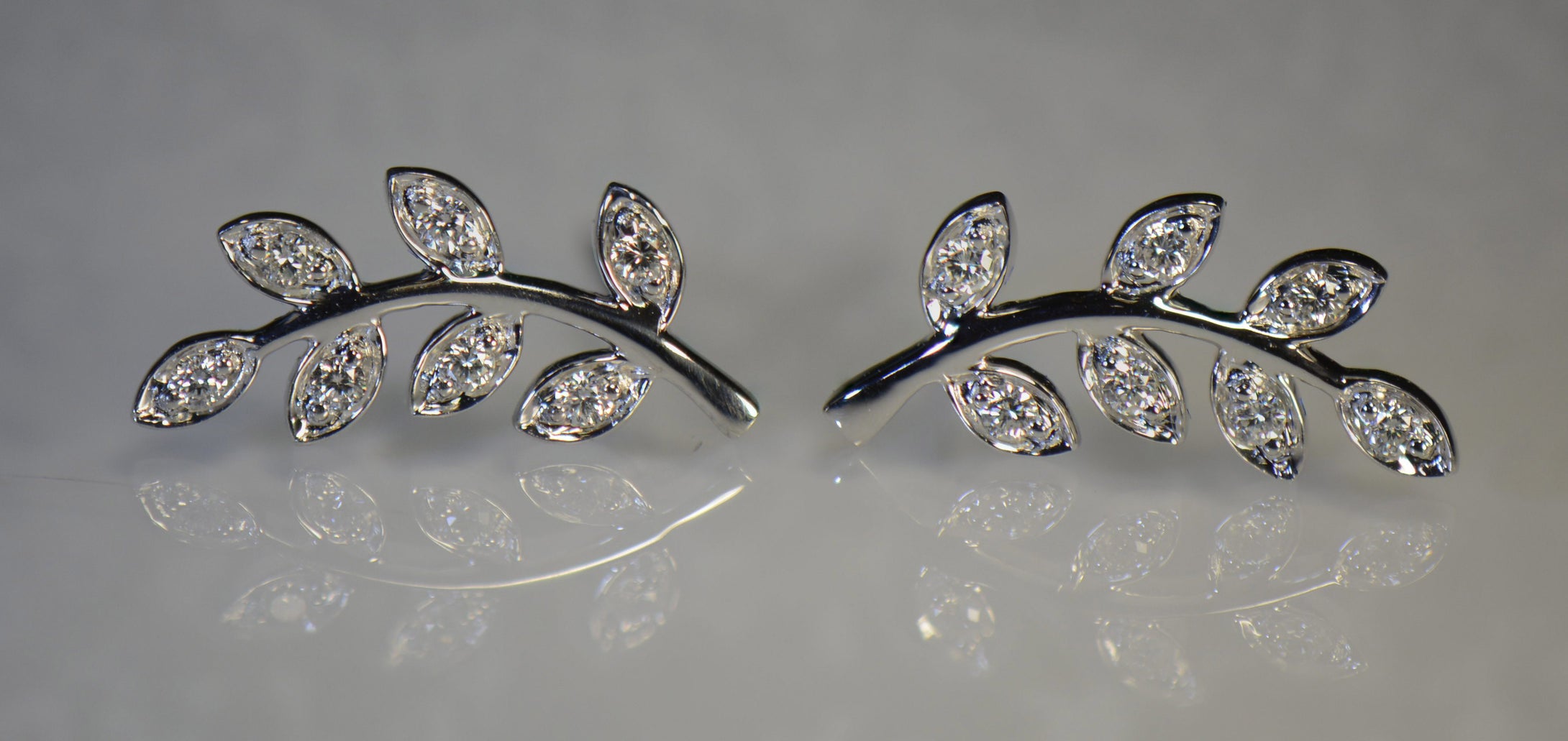 Leaf style Gold and Diamond Earrings